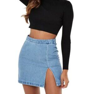 NWOT MISSGUIDED Light Blue Front Slit Denim A-Line Mini Skirt